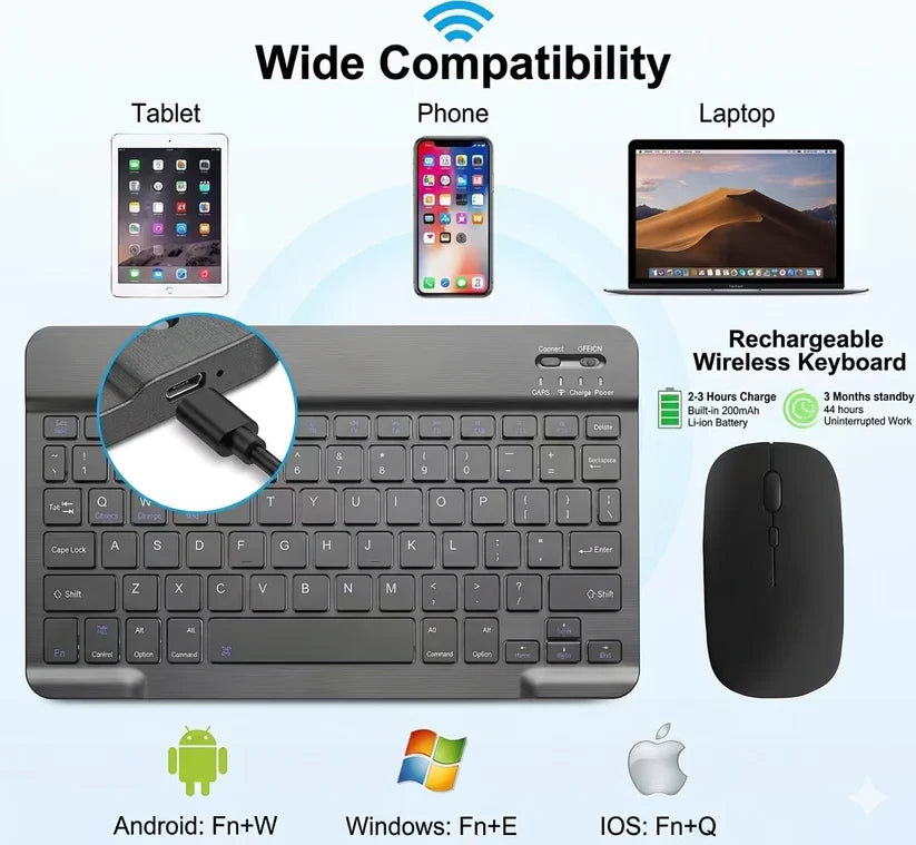Bluetooth Keyboard & Mouse Set (Rechargeable)